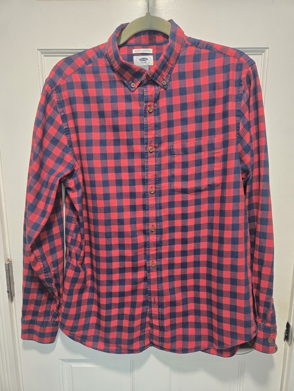 Old Navy Red and Navy Plaid Button-Down Shirt